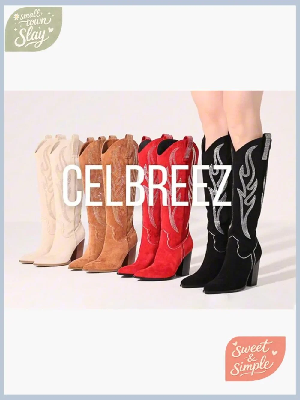 Knee High Cowboy Boots Pointed Toe Chunky Heel Side Zip Western Boots - Picture 7 of 7